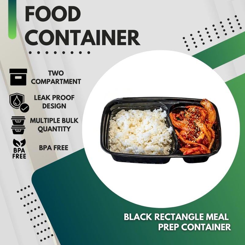 Green Direct Lunch Box Sets/Large Food Container with Lid / 2 Compartment Bento Box, Microwaveable, Freezer & Dishwasher Safe, Leak Proof, 10 Pack - Image 3